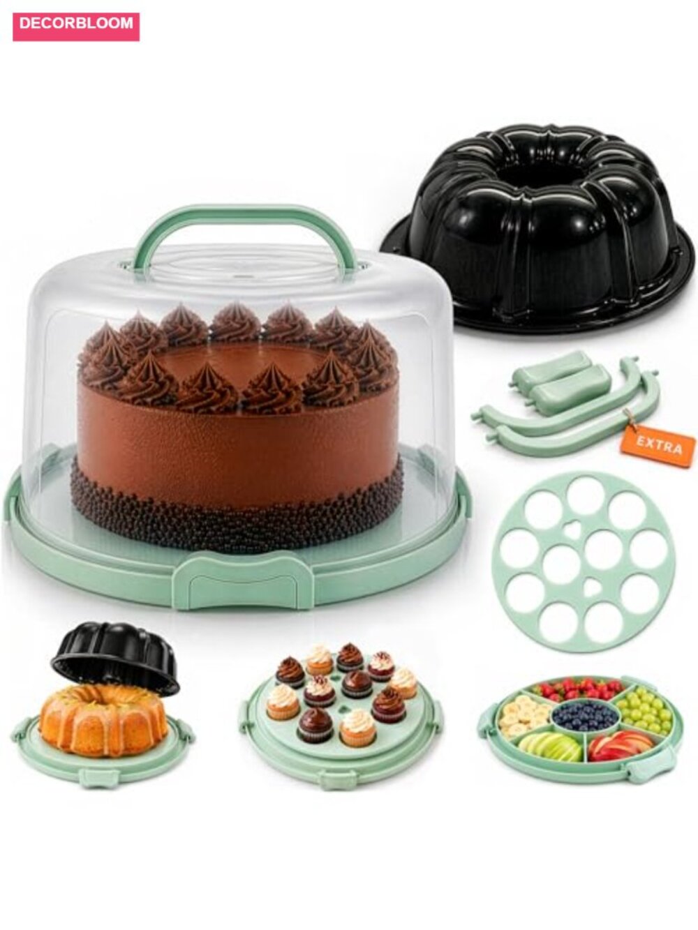 Nonstick Bundt Cake Pan Set with Carrier Lid Mint Green